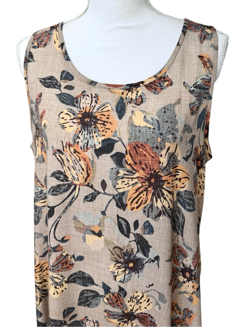 Emery Rose Floral Linen-Blend Maxi Dress in Beige/Tan Size M - Picture 2 of 7